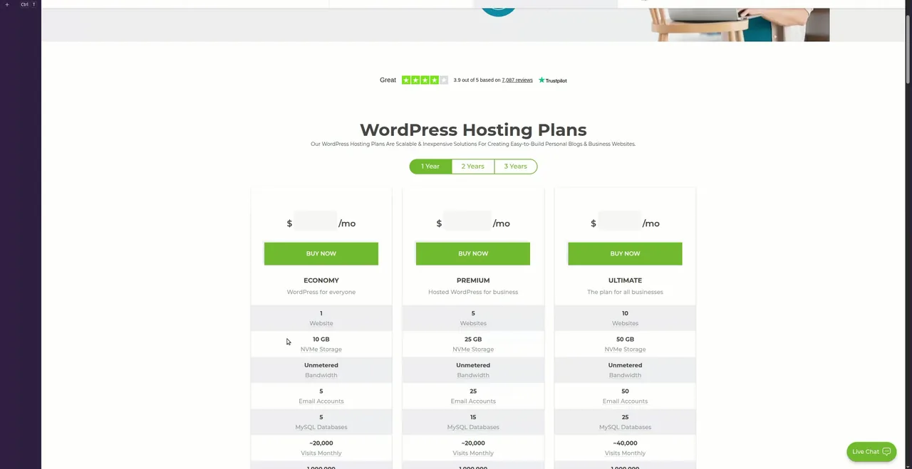 Crazy Domains WordPress Hosting Economy Premium and Ultimate plan cards